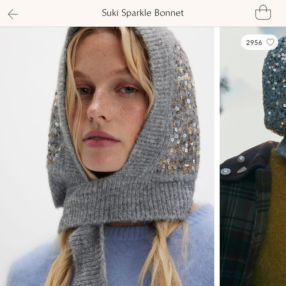 Free People Gray Sequin Knit Hooded Scarf